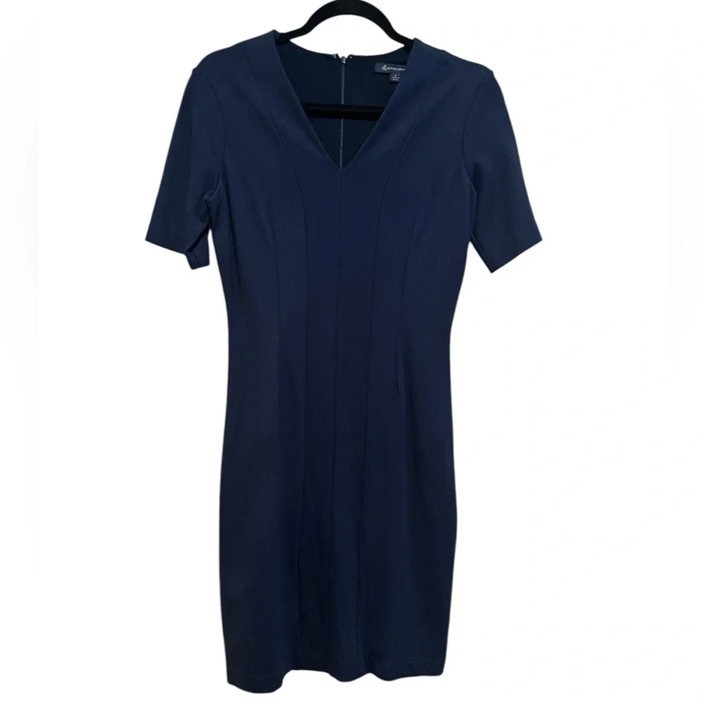 BROOKS BROTHERS VNECK SHORT SLEEVE NAVY BLUE PONTE FITTED CAREERWEAR DRESS 4